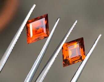 Hessonite Garnet Lozenge Cut 10.5mm 3.80Ct Pair Natural January Birthstone For Earrings.