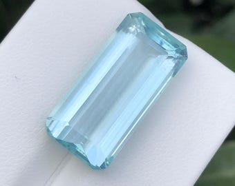 Unheated Aquamarine Emerald Cut Octagon 21.59MM 13.66Ct Natural March Birthstone for Jewelry