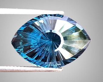 Natural London Blue Topaz, 18.5 MM Blue Topaz Eye Shape - 15.95 Carat - London Blue Topaz Fancy Cut - December Birthstone.
