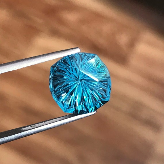 7.35 Carat London Blue Topaz Gemstone: 11mm Cushion Cut, December Birthstone
