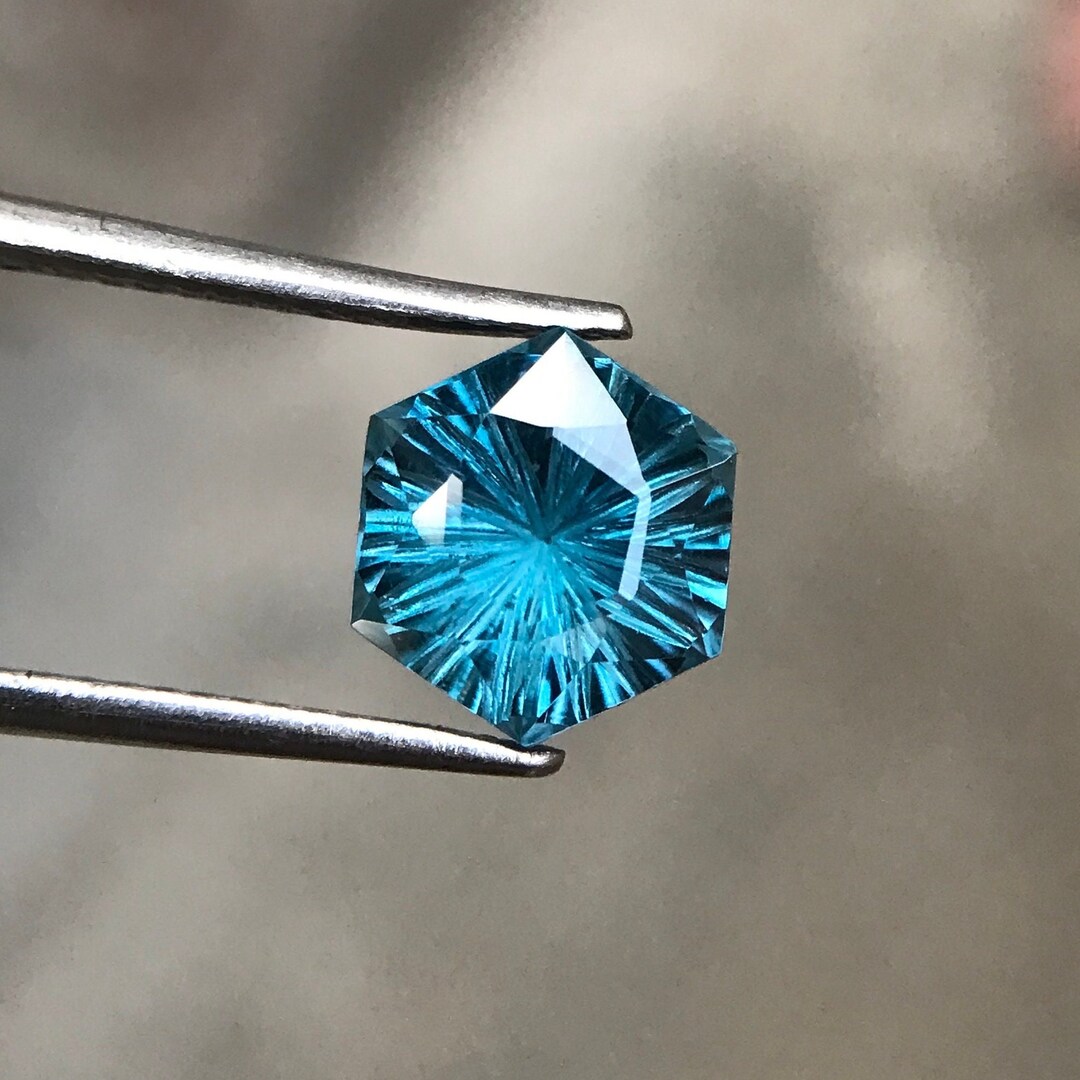 London Blue Topaz: 9mm Hexagon Galaxy Cut Gemstone, December Birthstone ...