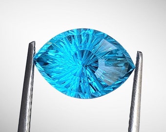 Natural Swiss Blue Topaz Gemstone: 4.65 Carat Eye Shape, Handmade