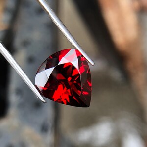 May include: A deep red heart-shaped gemstone with facets, held by tweezers.