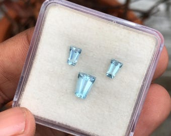 Aqua Blue Aquamarine Tapered Cut 7.5mm 1.60Ct Set Natural March Birthstone for Jewelry