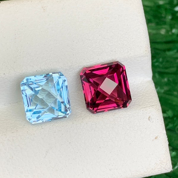 Rhodolite & Sky Blue Topaz Gemstone Pair: Fancy Cut Octagon, 6.70 Carat