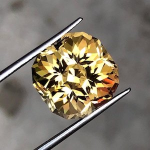 16 Carat Yellow Citrine Cushion: Fantasy Cut Gemstone (14.5 MM)