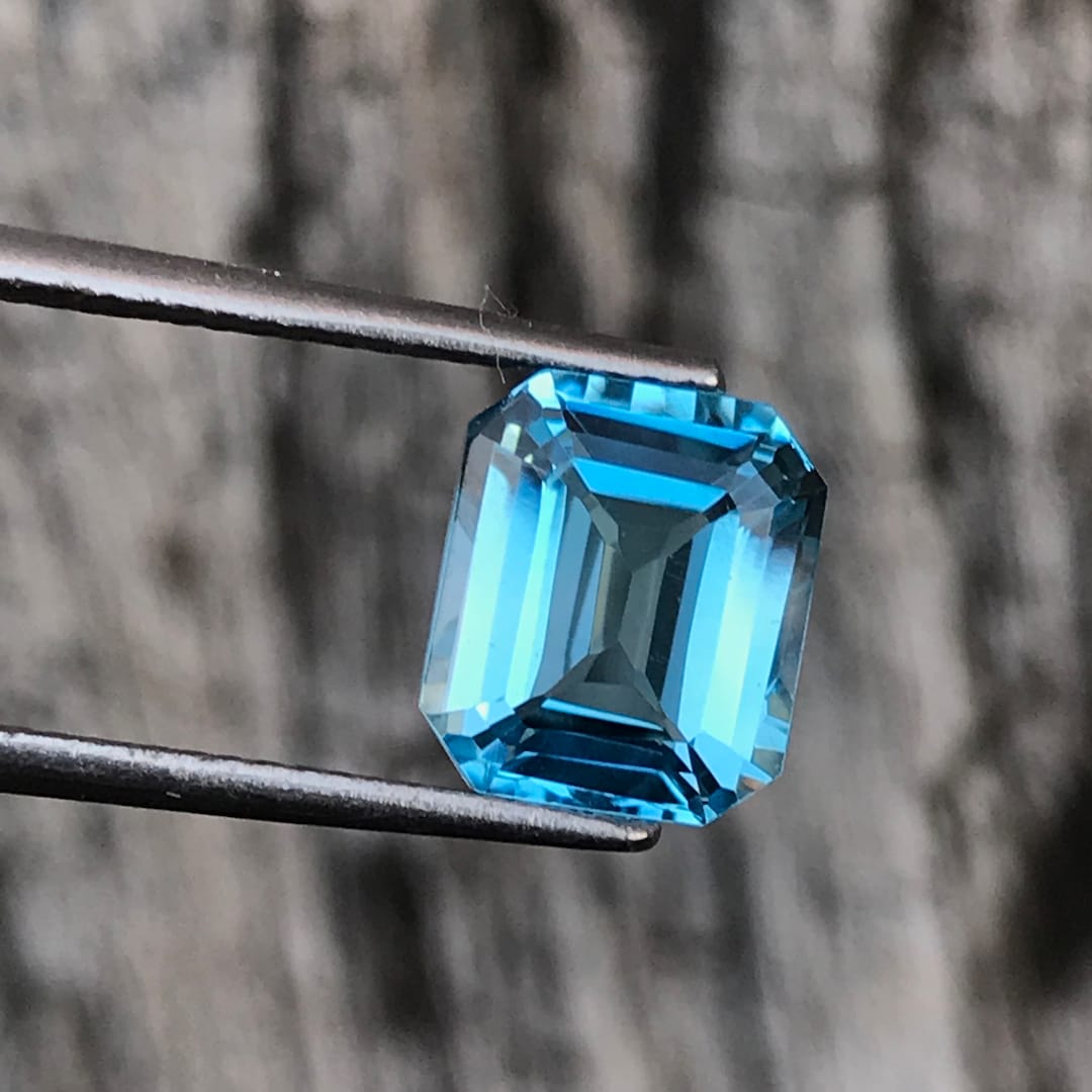 Swiss Blue Topaz: 4.15 Carat Emerald Cut Gemstone, December Birthstone ...