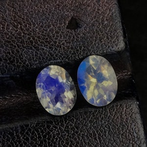 Natural Rainbow Moonstone Pair: 8MM Oval Faceted Gemstones