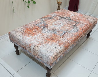 Shabby Chic Ottoman , Rug Coffee Table , Acanthus Leaf Kilim , Ibicus Flower Bench , Turkish Carpet Bench , Mosaic Design Bench