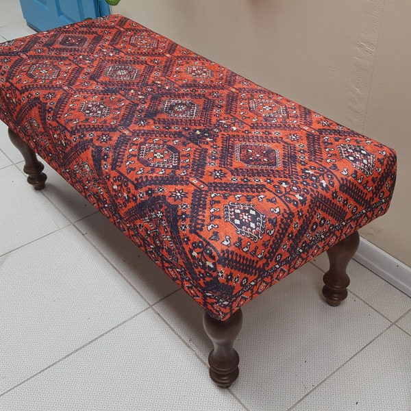 Reclaimed Wood Table , Turkish Carpet Bench , Anatolian Rug Bench , Ethnic Rug Bench , Kilim Square Ottoman , Outdoor Ottoman Pouf