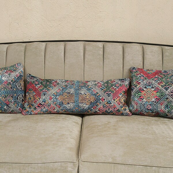 Turkish Pillow Cover , Zarape Style Pillows , Lumbar Cushions , Zigzag Kilim Pillows , Scandinavian Pillows , Tropical Pillowcases