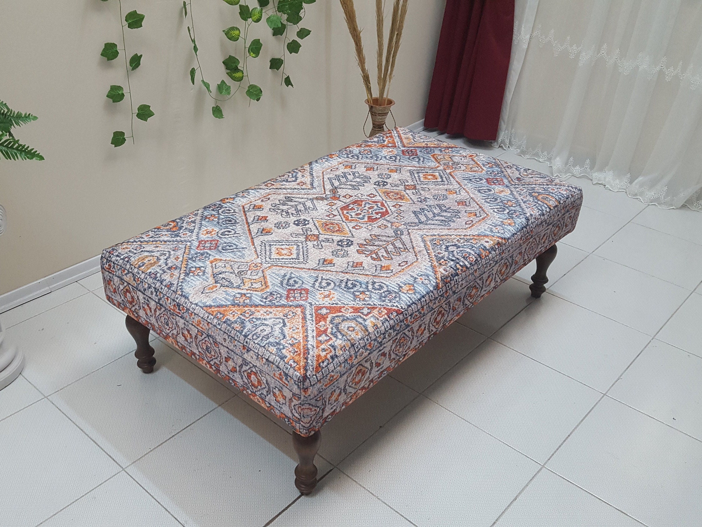 Ottoman Upholstered Ottoman Long Bench Oriental Kilim - Etsy