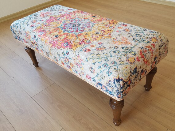 Ottoman Vintage Pouf , Rug Frontdoor Bench , Upholstered Bench , Boho Bench Decor , Handmade Kilim Bench , Ottoman Boho Bench
