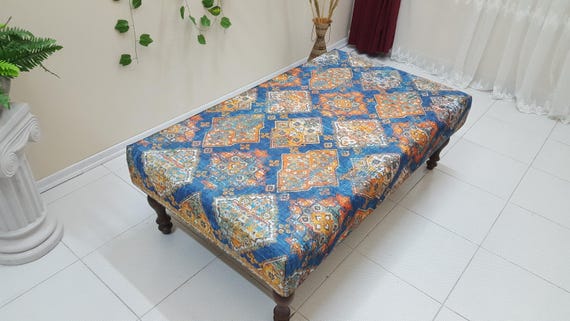 Vintage Ottoman Rug , Decorative Rug Bench , Kilim Bench Ottoman , Low Coffee Table , Round Ottoman Table , Turkish Rug Ottoman