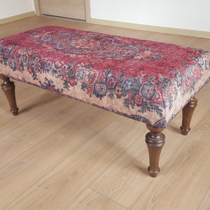 Handmade Wood Bench , Livingroom Rug Bench , Ottoman Living Room , Reclaimed Wood Table , Turkish Carpet Bench , Anatolian Rug Bench