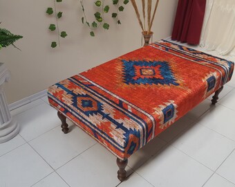 Handmade Kilim Bench , Vintage Rug Ottoman , Extra Large Ottoman , Baroque Coffee Table , Tree Figured Ottoman , Renaissance Ottoman