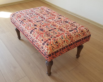Eettafel Bank, Kelim Rug Bank, Marokkaanse Ottomaanse, Outdoor Salontafel, Rustieke Salontafel, Boho Ottomaanse Tafel