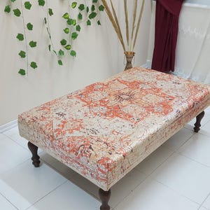 Oversized Ottoman , Square Coffee Table , Vintage Ottoman Rug , Decorative Rug Bench , Kilim Bench Ottoman , Low Coffee Table
