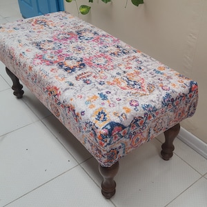 Art Deco stijl bank, extra grote bank, Boho salontafel, tapijt salontafel, vierkante poef Ottomaanse, rustieke pluizige bank