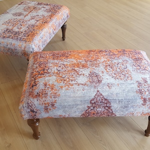 Oushak Rug Bench , Rug Storage Bench , Boho Coffee Table , Handmade Rug Bench , Leather Pouf Ottoman , Ottoman Coffee Table