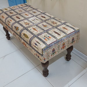 Retro Coffee Table , Design Kilim Bench , Upholstered Ottoman  , Moroccan Bench , Entryway Bench , Ethnic Rug Bench