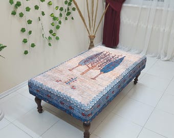 Turecki Dywan Ottoman, Wystrój Domu Nowoczesny, Nowoczesny Stolik Kawowy, Ottoman Boho, Tropikalny Dywan Ottoman, Navajo Kilim Ottoman