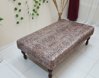 Oushak Kilim Bench , Oriental CoffeeTable , Upholstered Rug Pouf , Wood Coffee Table , Bedroom Furniture , Unique Bench Decor