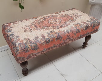 Navajo Kilim Bench , Aztec Rug Bench , Extra Large Ottoman , Painted Furniture , Boho Kilim Ottoman , Embera Pattern Bench