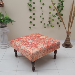 Anatolian Rug Bench , Boho Storage Ottoman , Ethnic Rug Bench , Handmade Wood Bench , Kilim Square Ottoman , Livingroom Rug Bench