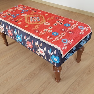 Reclaimed Wood Table , Turkish Carpet Bench , Anatolian Rug Bench , Ethnic Rug Bench , Kilim Square Ottoman , Outdoor Ottoman Pouf