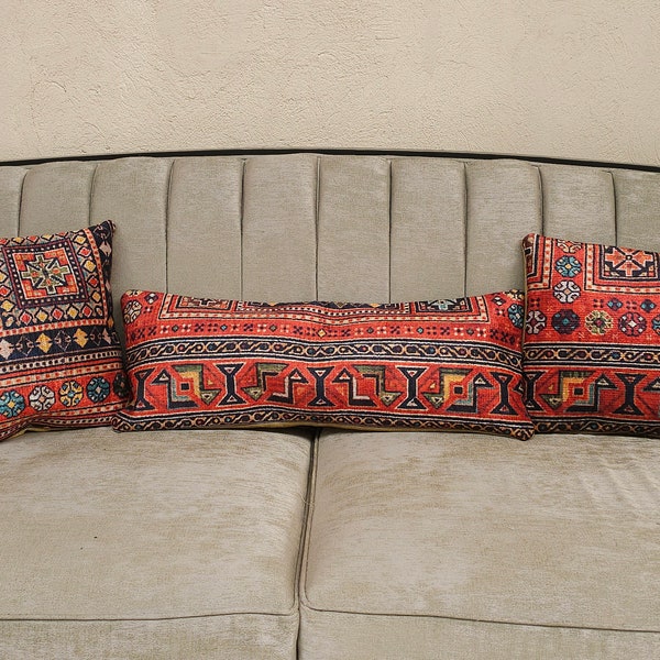 Zellige Kilim Pillow , Greek Pattern Pillow , Large Pillow Cover , İndian Pillow Cover , Ikat Syle Rug Pillow , Kerman Kilim Pillow