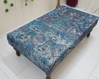 Large Rug Ottoman , Farmhouse Wood Bench , İndian Kilim Ottoman , Rustic Ottoman , Entryway Bench , Rustic Wooden Bench