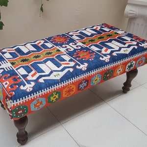 Square Coffee Table , Turkish Rug Ottoman , Vintage Ottoman Rug , Bohemian Big Bench , Decorative Rug Bench , Footstool Ottoman