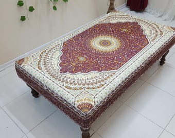 Pouf surdimensionné, table ottomane ronde, table basse carrée, tapis turc ottoman, tapis ottoman vintage, grand banc bohème
