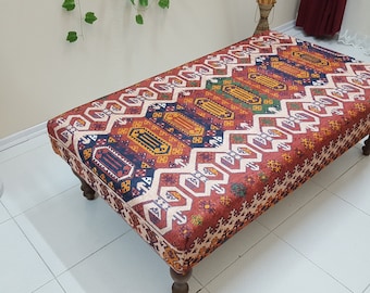 Footstool Ottoman , Baroque Coffee Table , Qasqai Kilim Bench , Outdoor Ottoman Pouf , Kitchen Decor Bench , Boho Home Decor