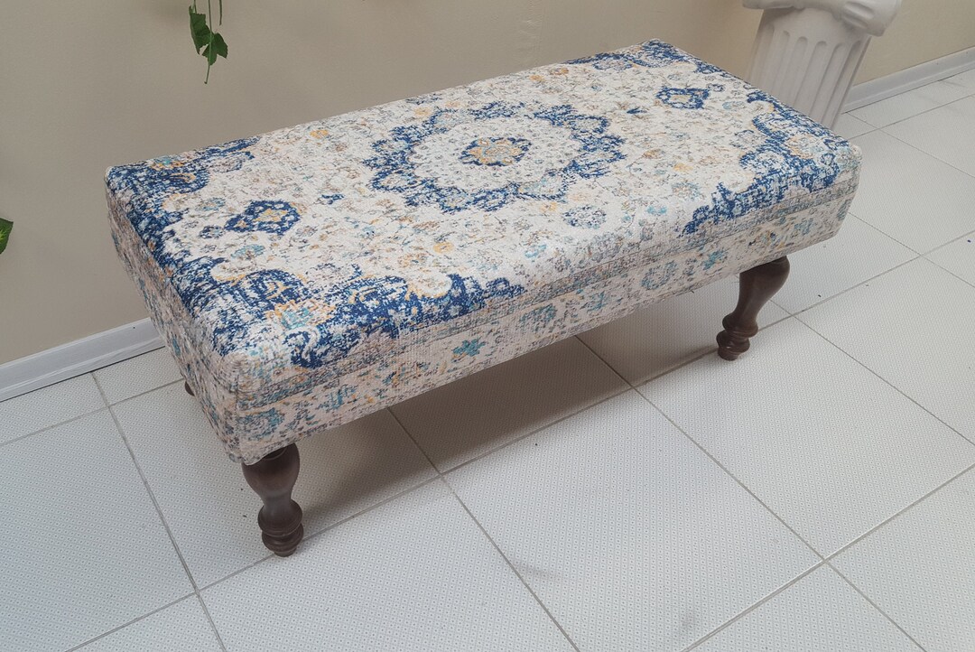 Embera Pattern Bench , Rustic Wood Bench , Boho Storage Ottoman , Rug ...