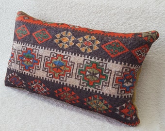 turkish rug pillow, couch pillows, mini oushak pillow, decorative pillow, lumbar pillow, diamond pattern rug, pillow cover