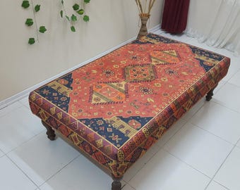 Round Coffee Table , Boho Home Decor , Upholstered Ottoman  , Room Furniture , Side Table , Nature Pattern Bench