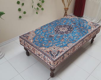 Tapis ottoman , table basse indienne , table basse en teck , pouf ottoman vintage , tapis pouf rembourré , long banc ottoman , pouf chaise