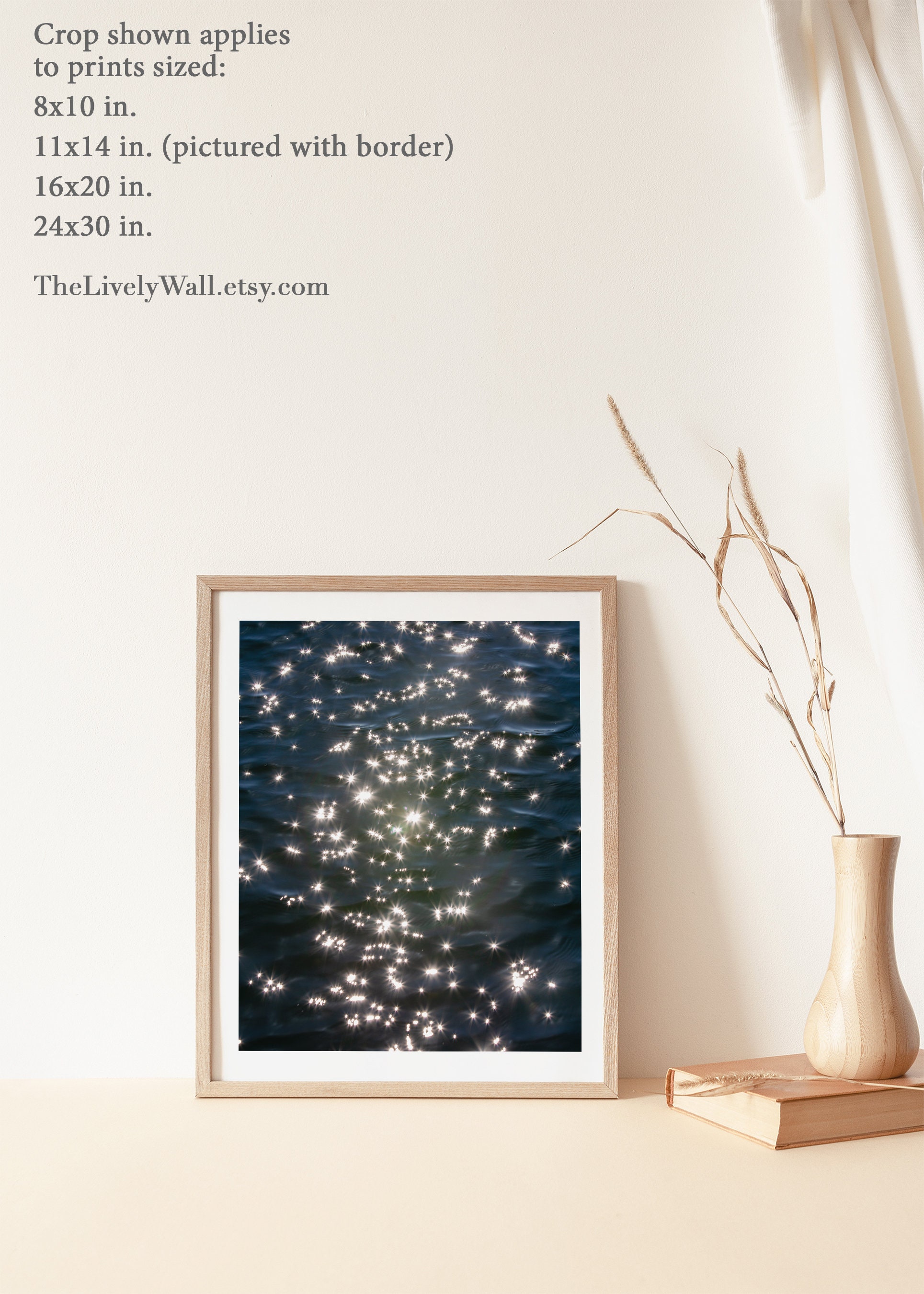 Navy Blue Wall Art Sparkly Lake Photography Print Modern Bathroom Wall