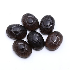 Natural Smoky Quartz Carved Gemstone For Jewelry Making | 12X16 MM Oval Shape Brown Smoky Quartz Carving | Smoky Quartz Cabochon, 2 Pcs