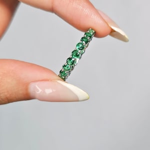 Green Eternity Band Ring | 925 Sterling Silver Micron Plated | Full Eternity Synthetic Green Ring | Dainty Stackable Ring Gift for Her |