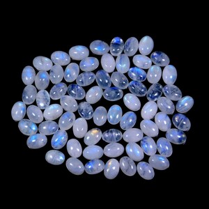 AAA Quality Natural Rainbow Moonstone Cabochon Crystal for Jewelry Making | Blue Flashy Gemstone Oval Shape | 14x10mm Healing Crystal 6 pcs