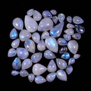 Natural Rainbow Moonstone Cabochon Lot For Jewelry Making | 392.25 Ct Rainbow Moonstone Pear Shape Loose Gemstone Mix Lot | 100 Pcs Lot