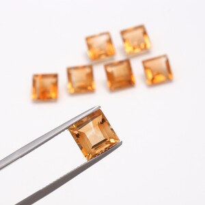 Natural Citrine Gemstone For Jewelry Making | Loose Faceted 8 MM Square Shape Gemstone for Pendant Making | Citrine Wholesale Lot, 7 Pcs Lot
