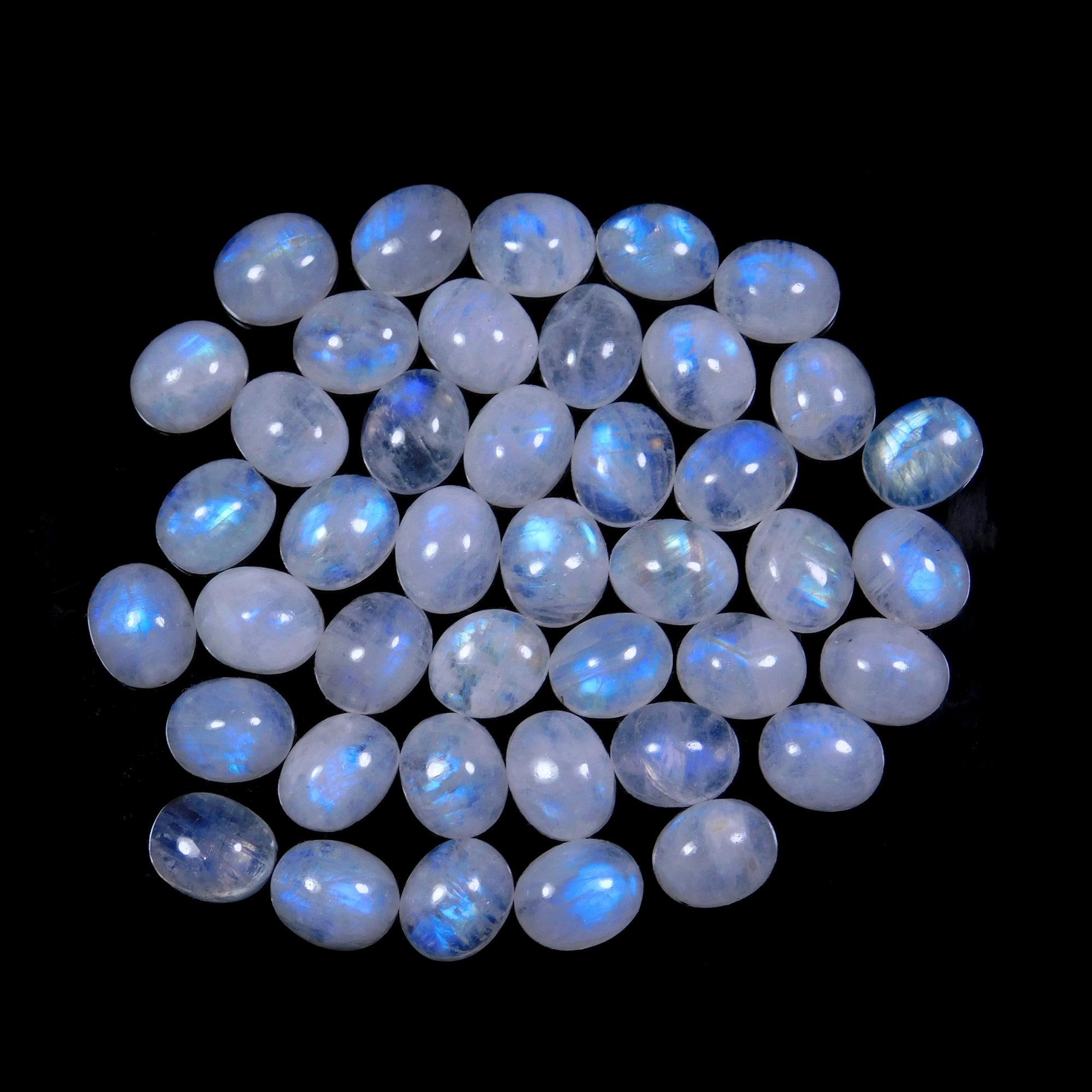 Genuine Rainbow Moonstone Gemstone For Jewelry Making | 11x9 MM Oval Shape Moonstone Cabochon Stone | Natural Rainbow Moonstone | 10 Pcs Lot