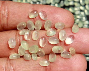 Natural Prehnite Cabochon Gemstone For Jewelry Making | Green Prehnite 6x4 MM Oval Shape Loose Cabochon Prehnite Oval Cabochon, 50 Pcs Lot
