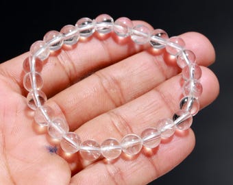 Crystal Quartz Bracelet | Quartz Jewelry | Healing Bracelet | Beaded Bracelet | Beads Bracelet | Gemstone Bracelet | Stone Jewelry For Her |