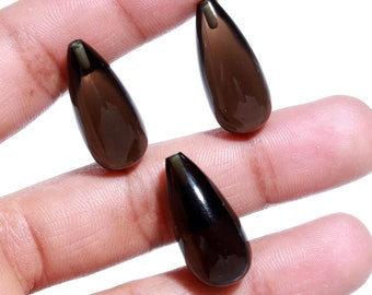 Natural Smoky Quartz Gemstone For Jewelry Making | Quartz Drilled Brown Quartz 25x12 MM Teardrop Shape | Smooth Loose Gemstone, Per Stone