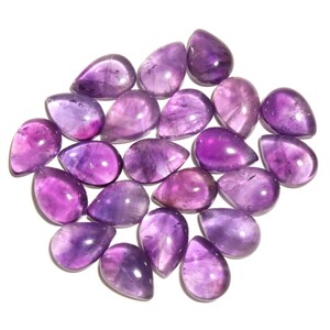 Natural Amethyst Cabochon Gemstone For Jewelry Making | Calibrated Amethyst 14x10 MM Pear Shape Loose Stone | Amethyst Flat Back | 5 Pcs Lot